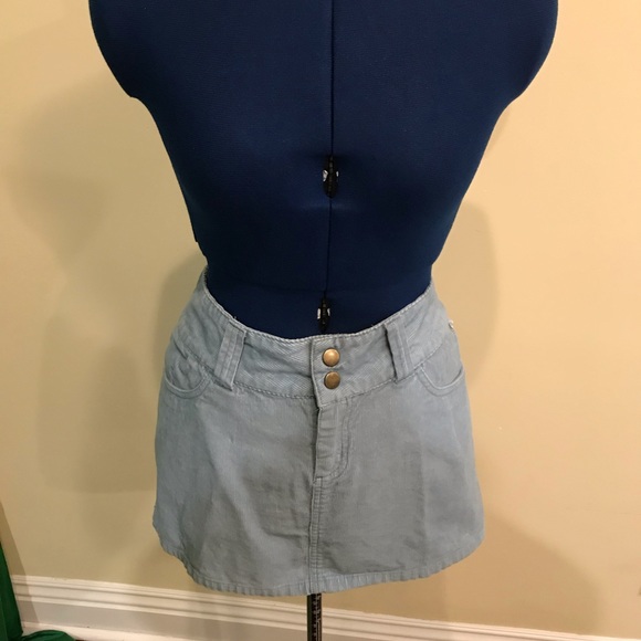 Split Baby Blue Corduroy Mini Skirt - Picture 5 of 10